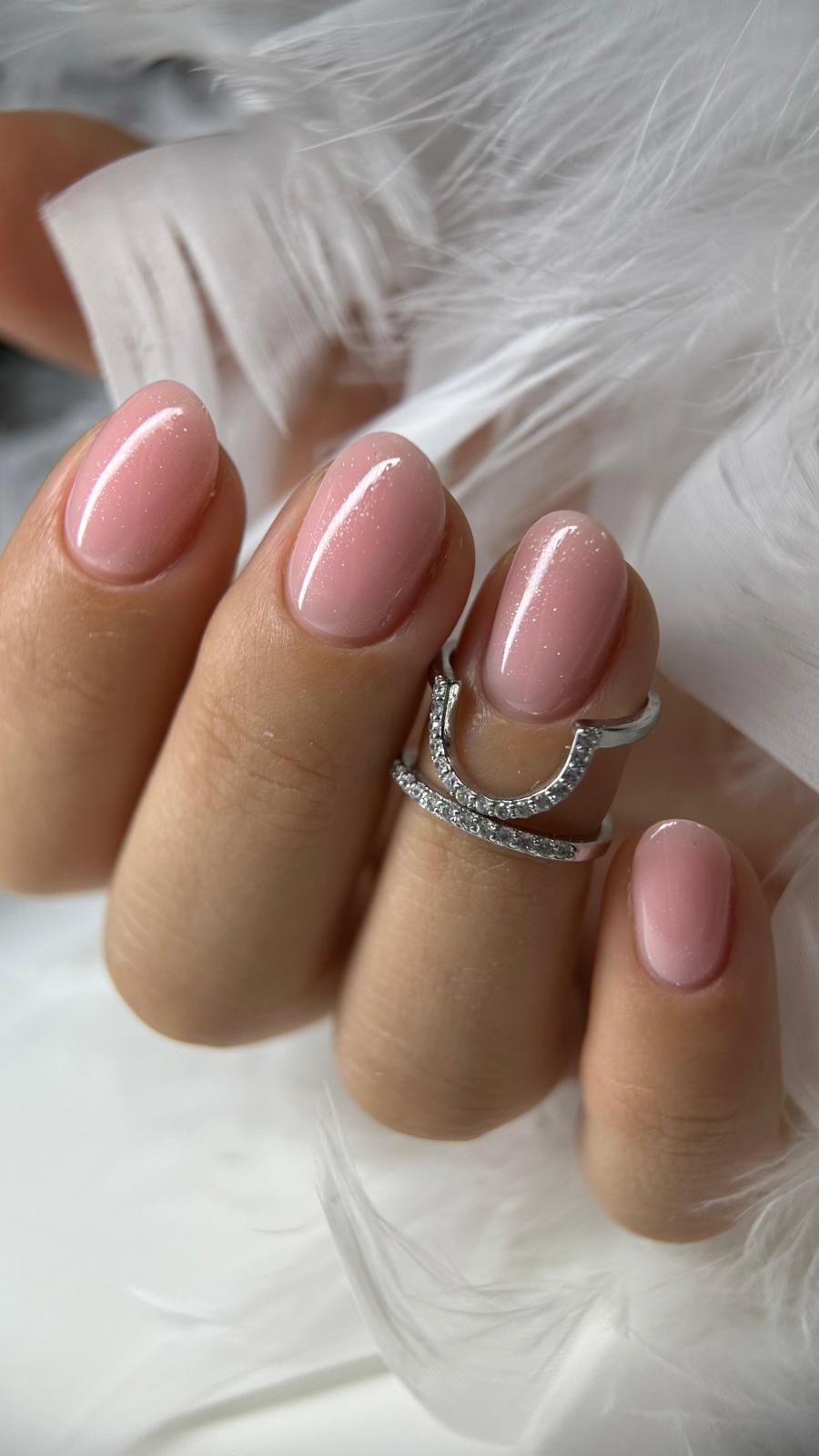 Russian manicure with nude gel finish in Woodland Hills salon